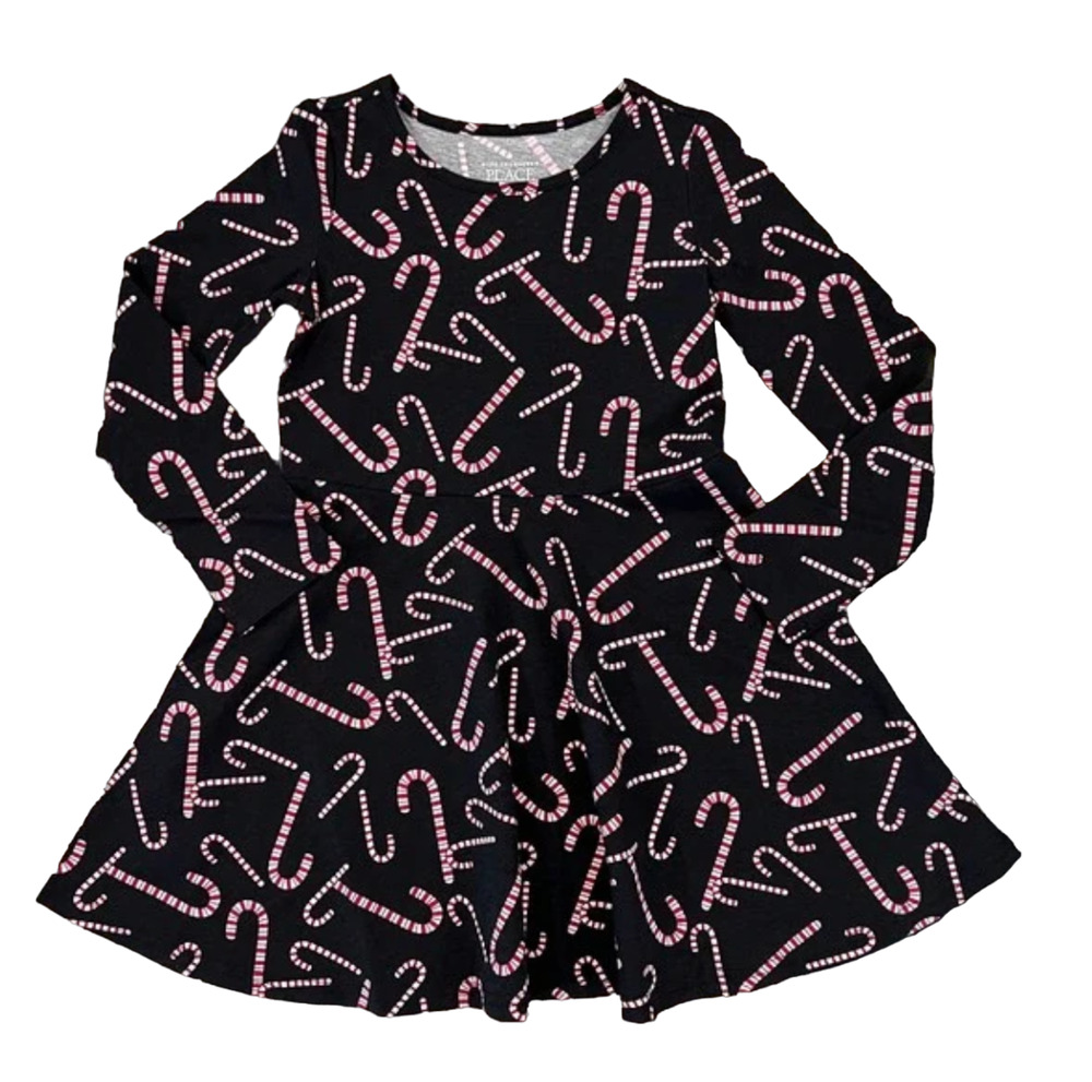 NWT Children's Place Black W/Candy Cane Christmas Skater Dress - SIZE 12-18M